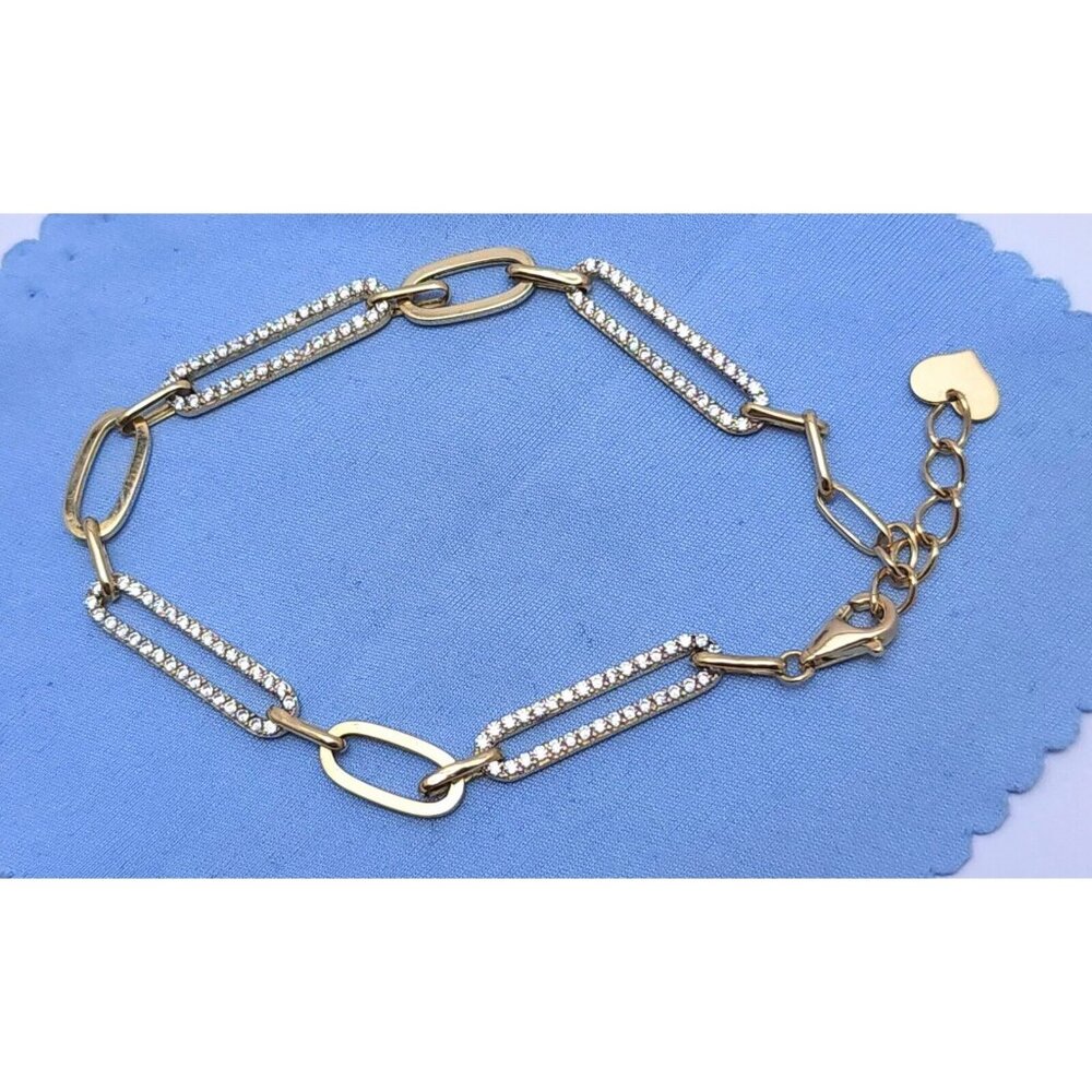 Unique 14K Karat Solid Yellow Gold Designer Resizable Paperclip Style Bracelet